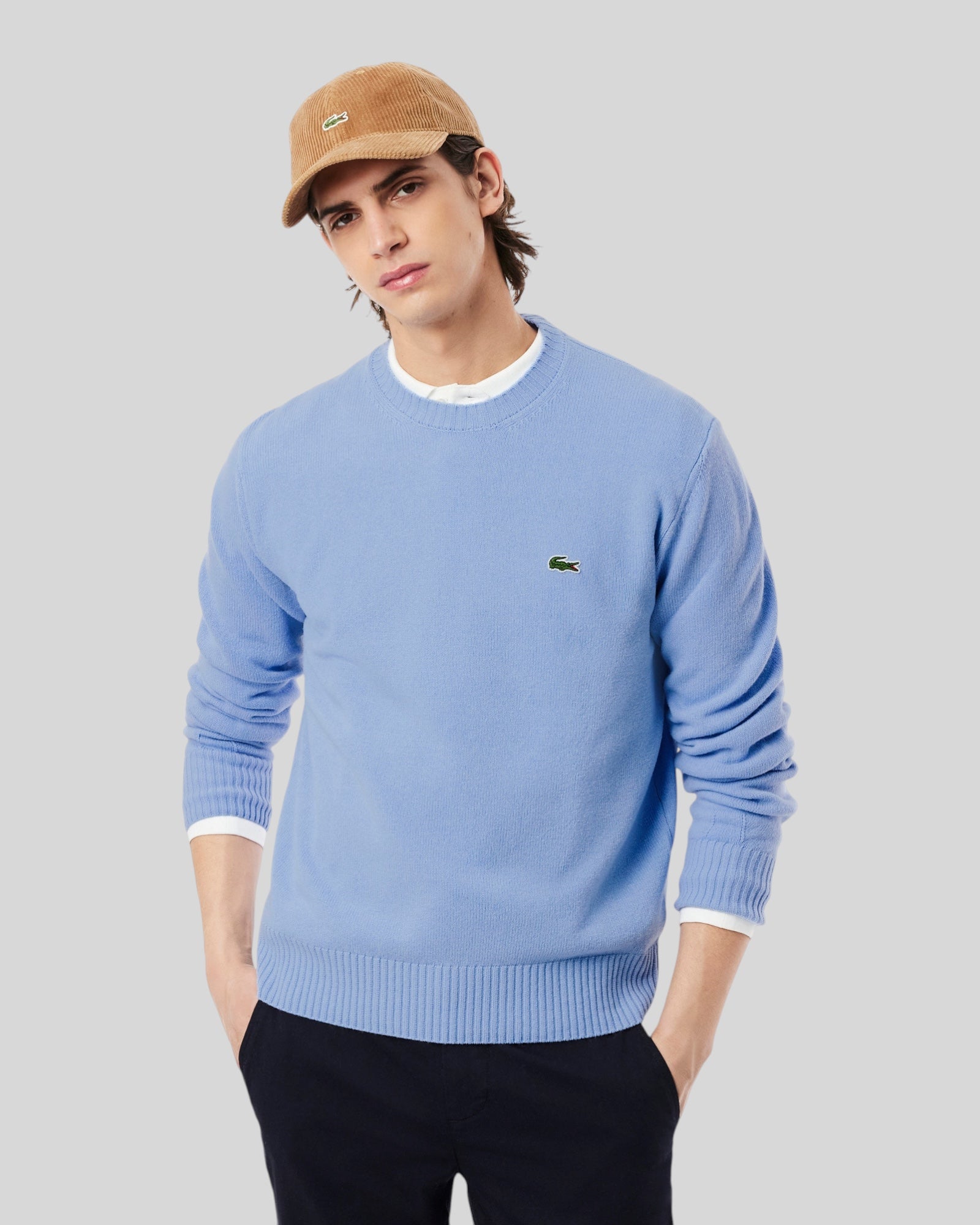 Maglione Girocollo In Lana Cardata Azzurro AH2916-00-HBP Lacoste