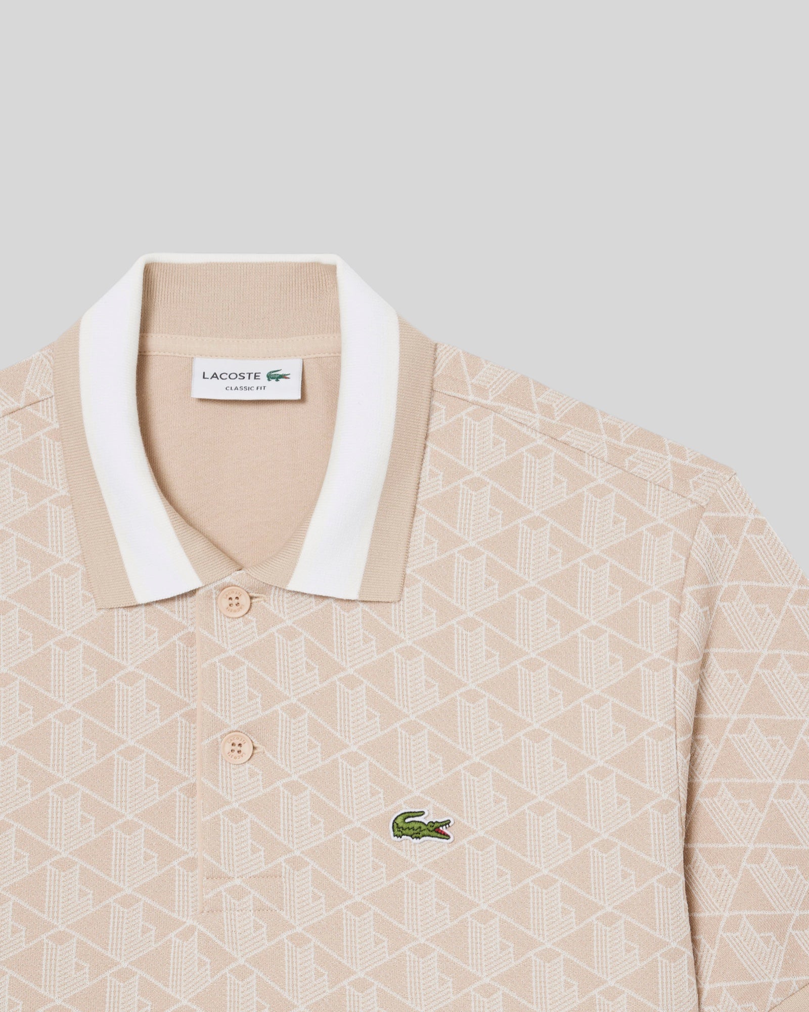 Polo In Jacquard Classic Fit Monogramma Beige e Bianco DH1417 00 8GI Lacoste