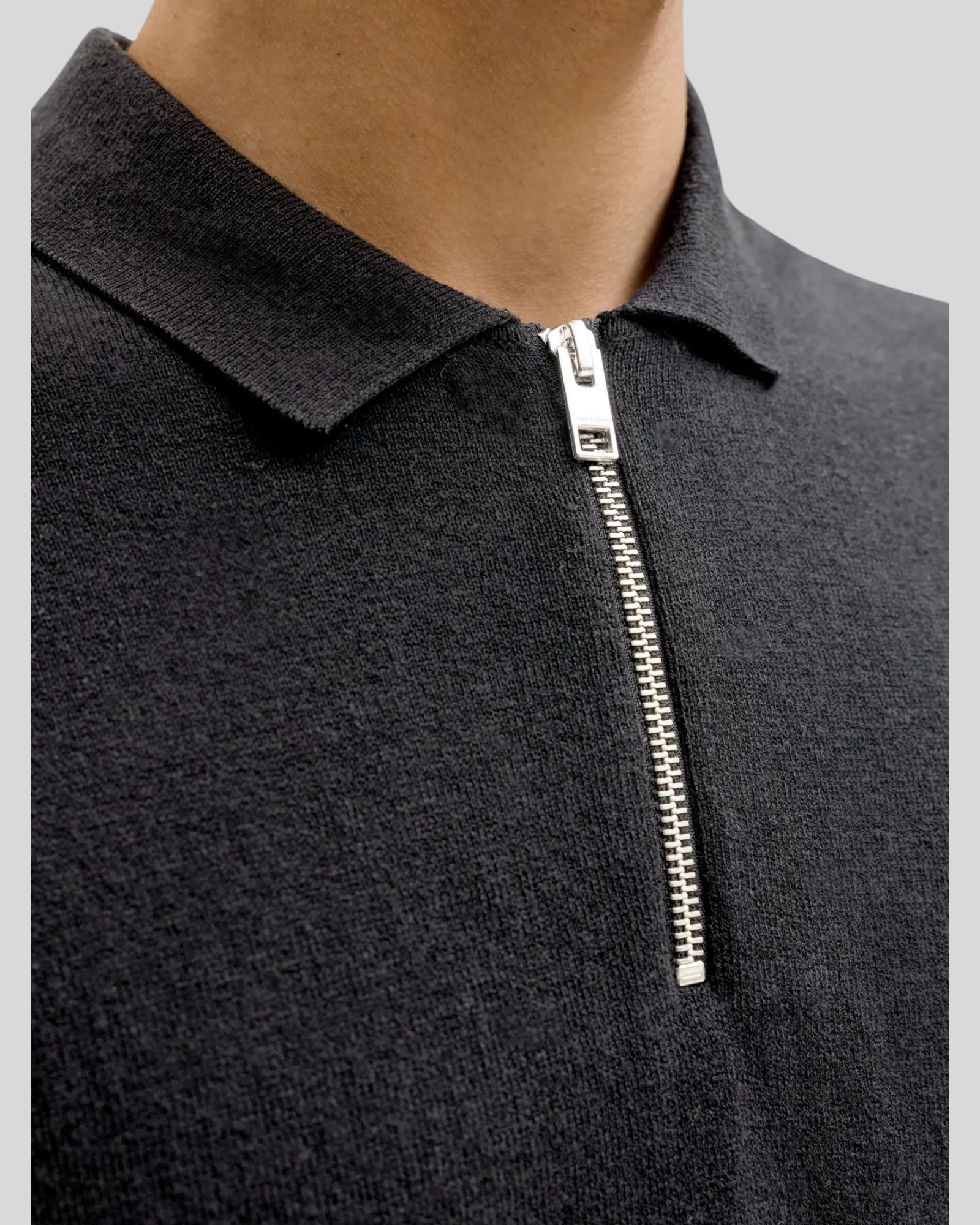 Polo In Maglia Con Zip Jjemil Knit Nera 12288260 Jack & Jones
