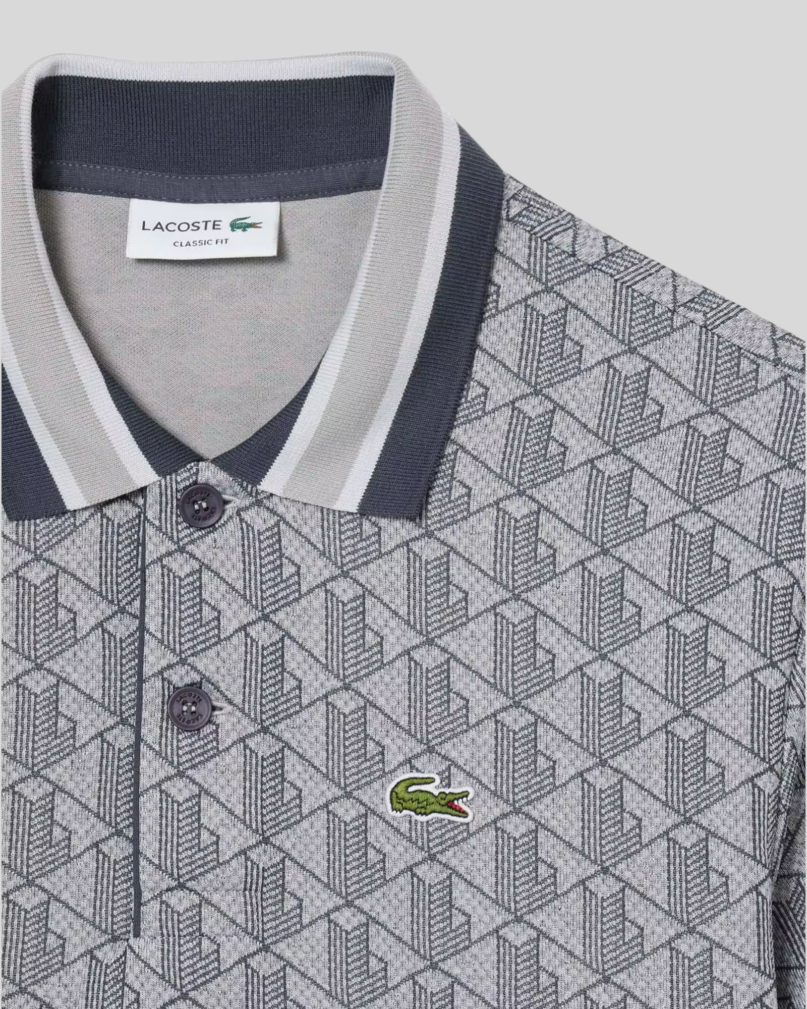 Polo In Jacquard Classic Fit Monogramma Grigio Chiaro DH1417 00 41I Lacoste