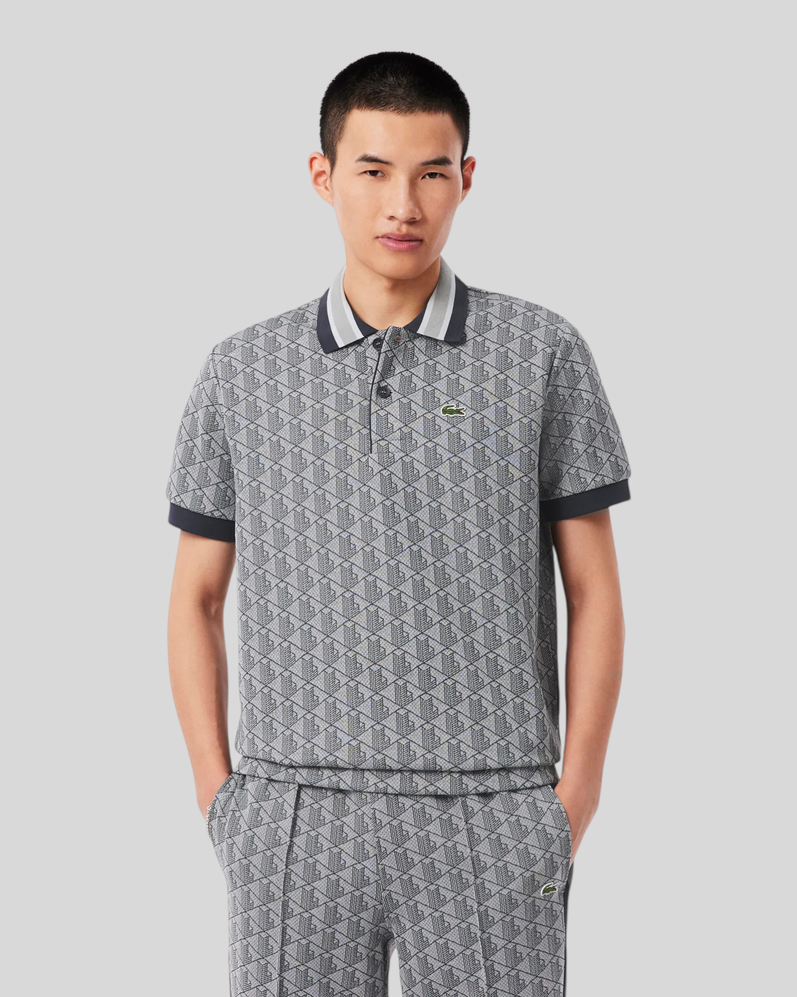 Polo In Jacquard Classic Fit Monogramma Grigio Chiaro DH1417 00 41I Lacoste