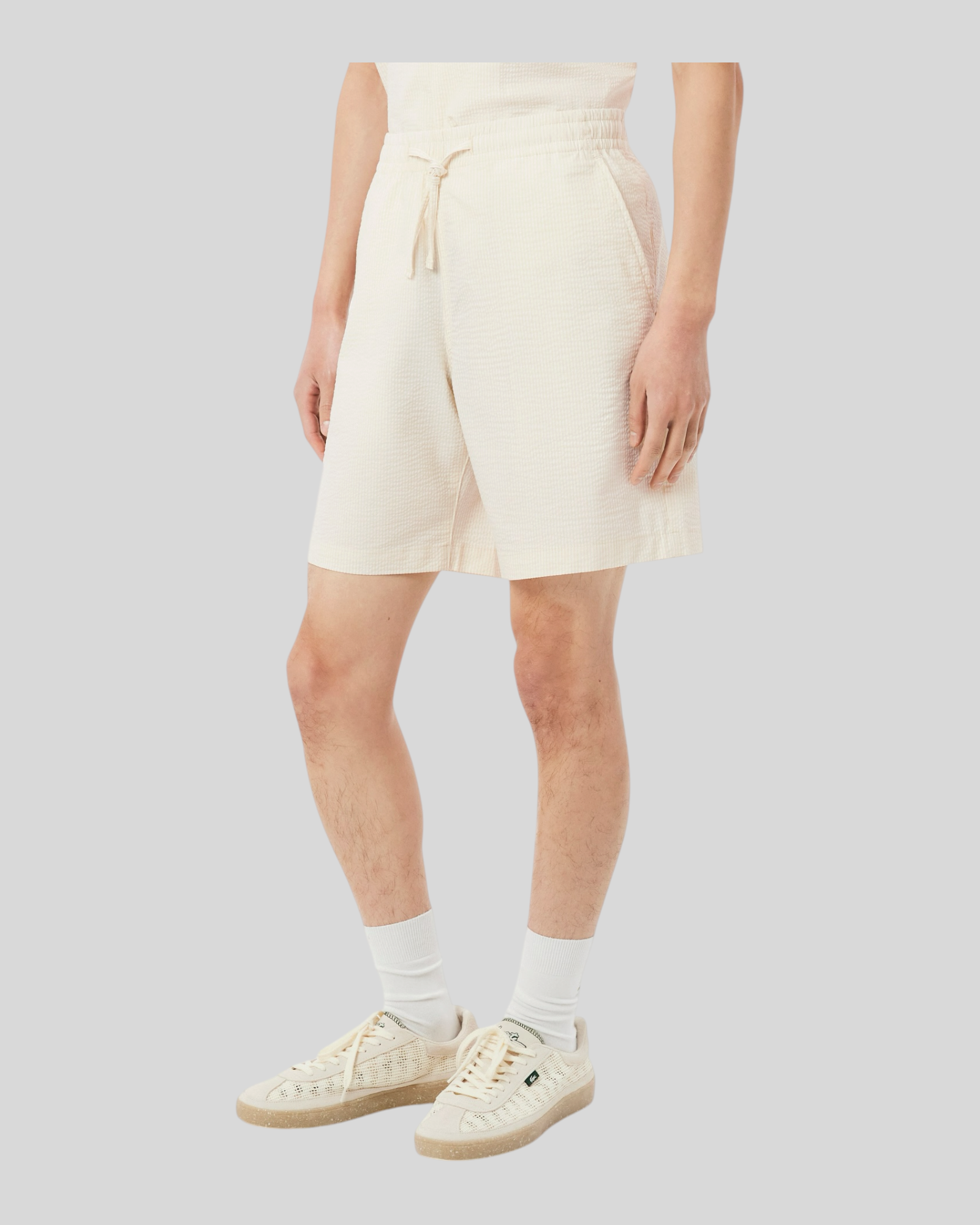 Short In Seersucker Di Cotone Bianco e Beige GH1977-00-FM0 Lacoste