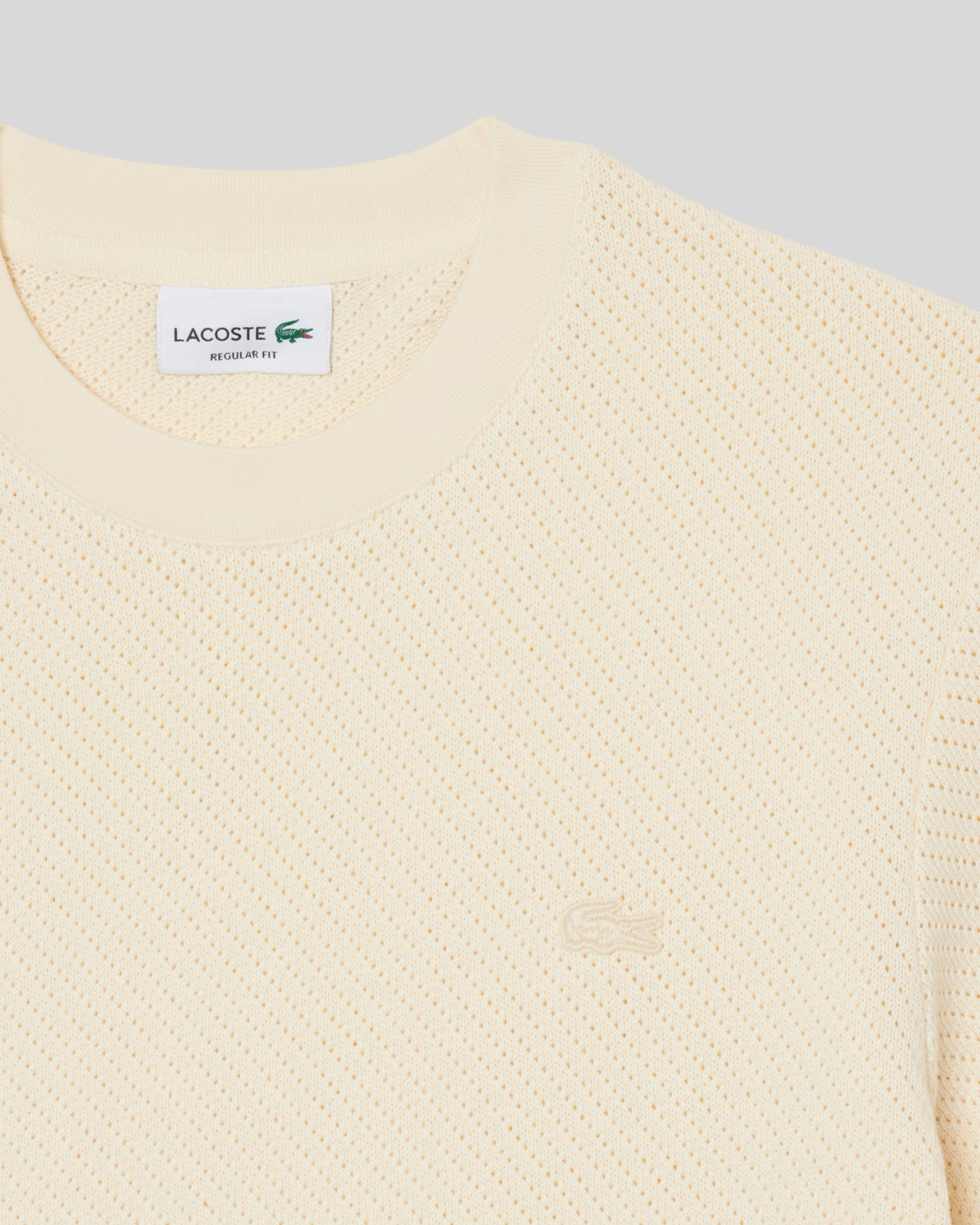 T-Shirt in Maglia Traforata Regular Fit Beige TH2665-00-056 Lacoste