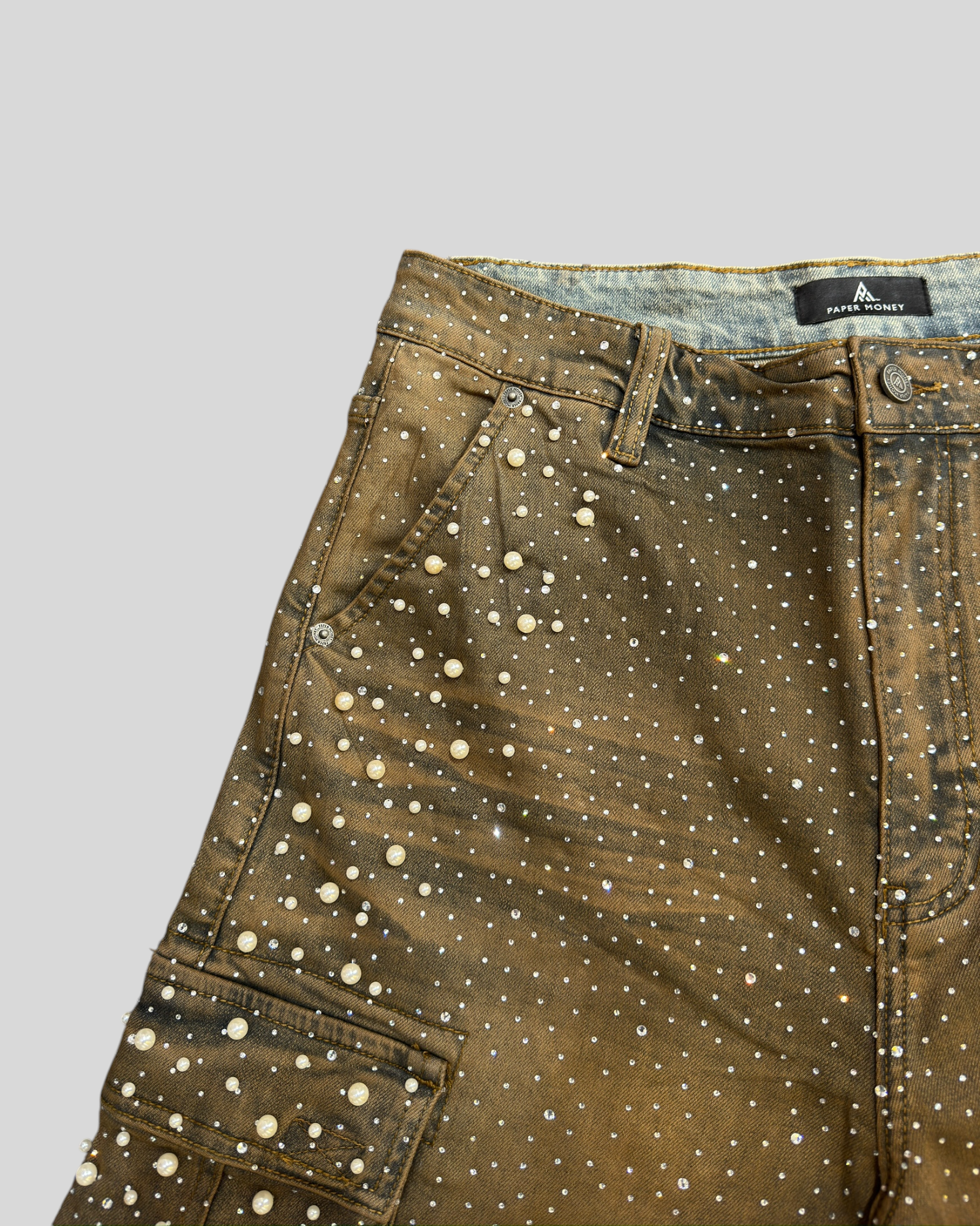 Short Crystallized Pearl Cargo Tan PM1096 Paper Money