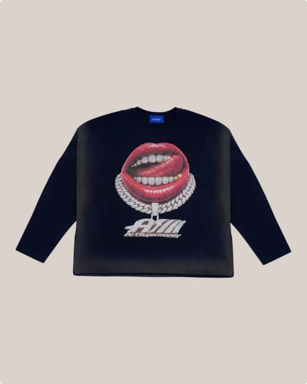T-Shirt Art Super Money Grillz Black Version Tee-Longsleeve – Black – ART. GRILLZ BLACK VERSION TEE-LONGSLEEVE COL: BLACK