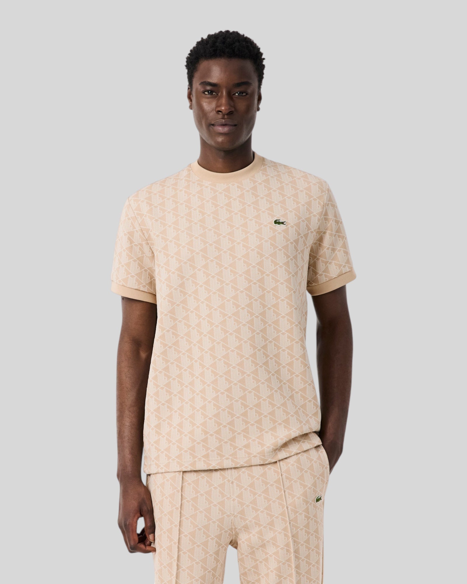 T-Shirt Monogramm In Jacquard Classic Fit Beige e Bianco TH1197 00 8GI Lacoste