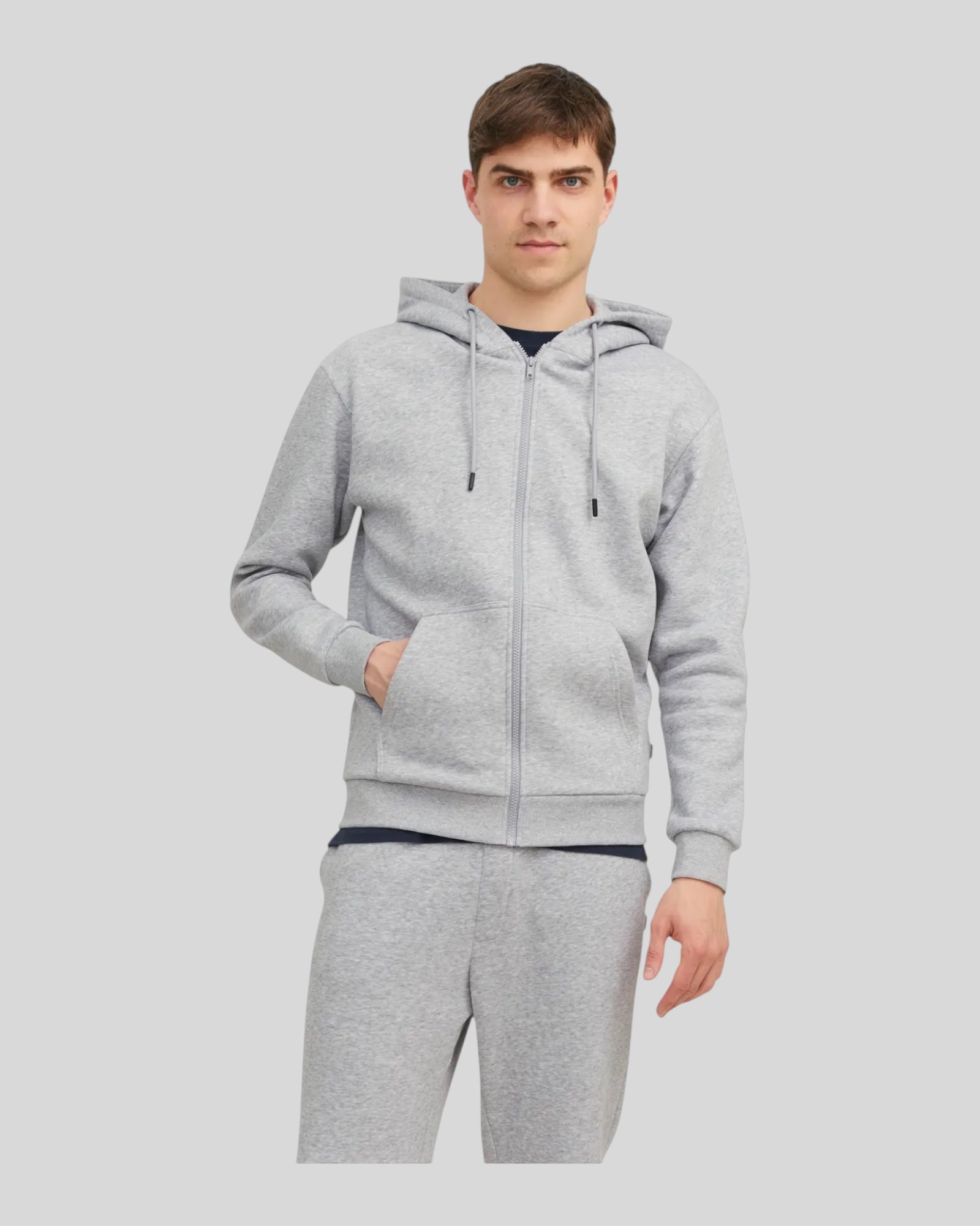 Felpa Con Cappuccio Jjbradley Sweat Zip Hoodie Light Grey 12249342 Jack & Jones