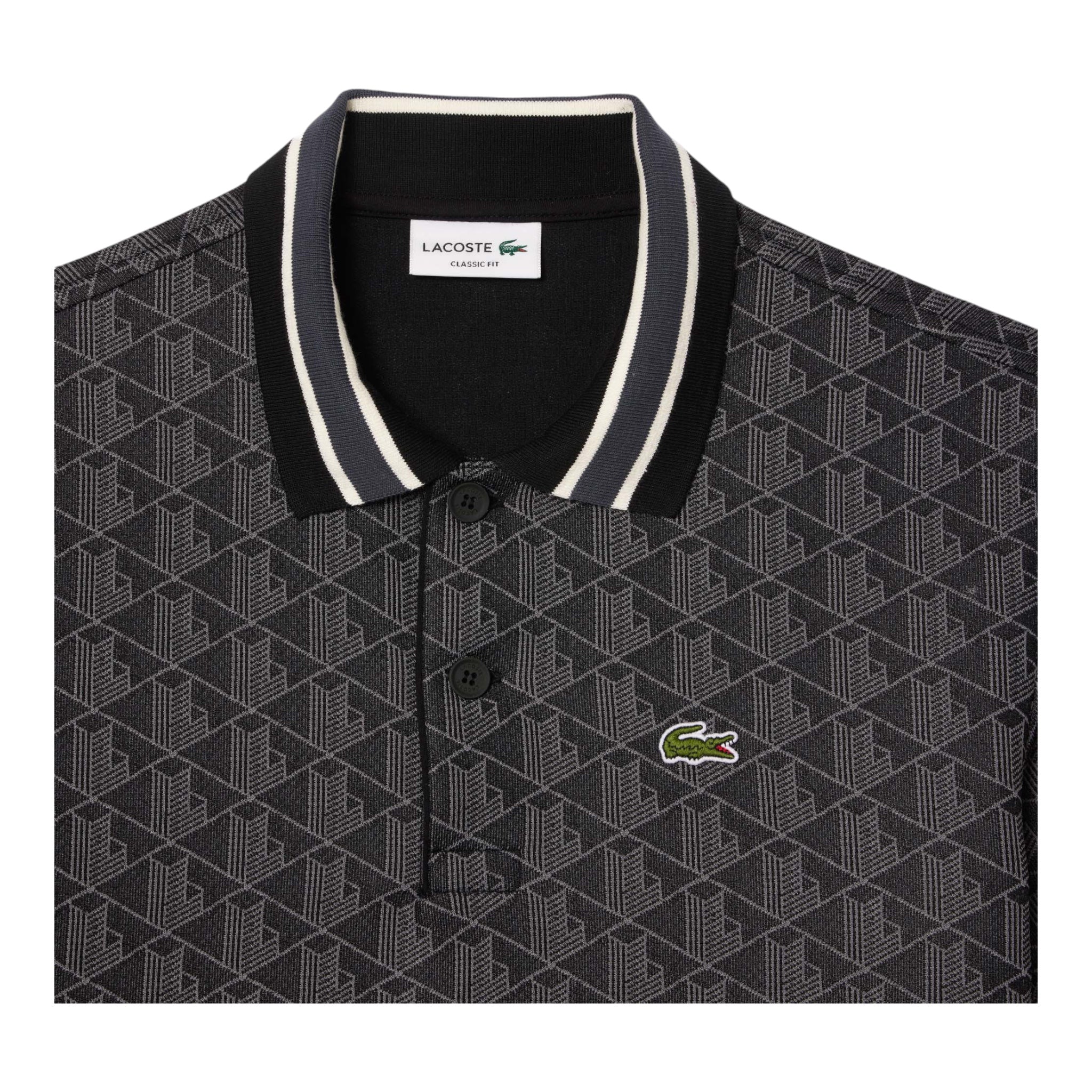 Polo Classic Fit In Jacquard Monogramma Nero-Grigio DH1417 00 4PC Lacoste