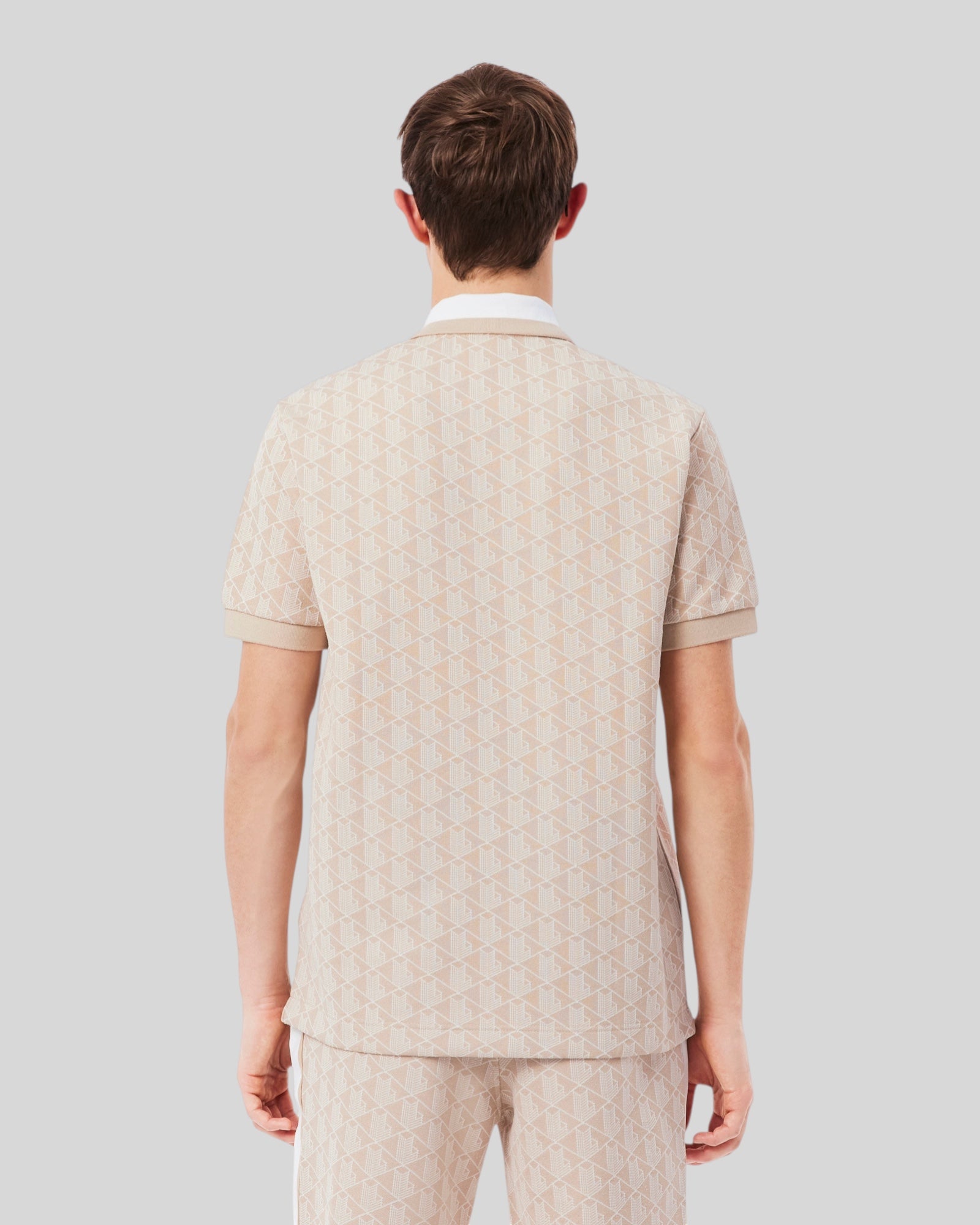 Polo In Jacquard Classic Fit Monogramma Beige e Bianco DH1417 00 8GI Lacoste
