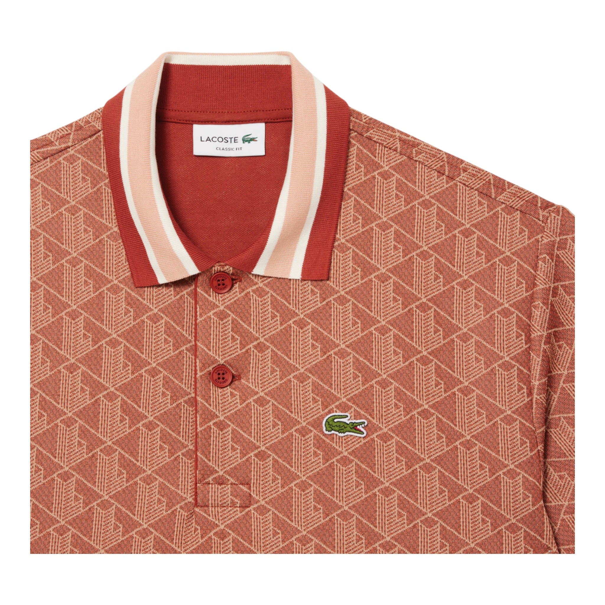 Polo Classic Fit In Jacquard Monogramma Marrone-Beige DH1417 00 GTI  Lacoste