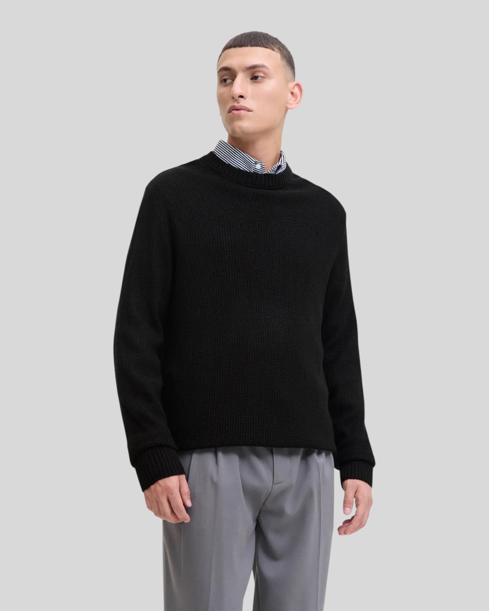 Maglione Girocollo Jjroy Knit Crew Neck Nero 12279278 Jack & Jones