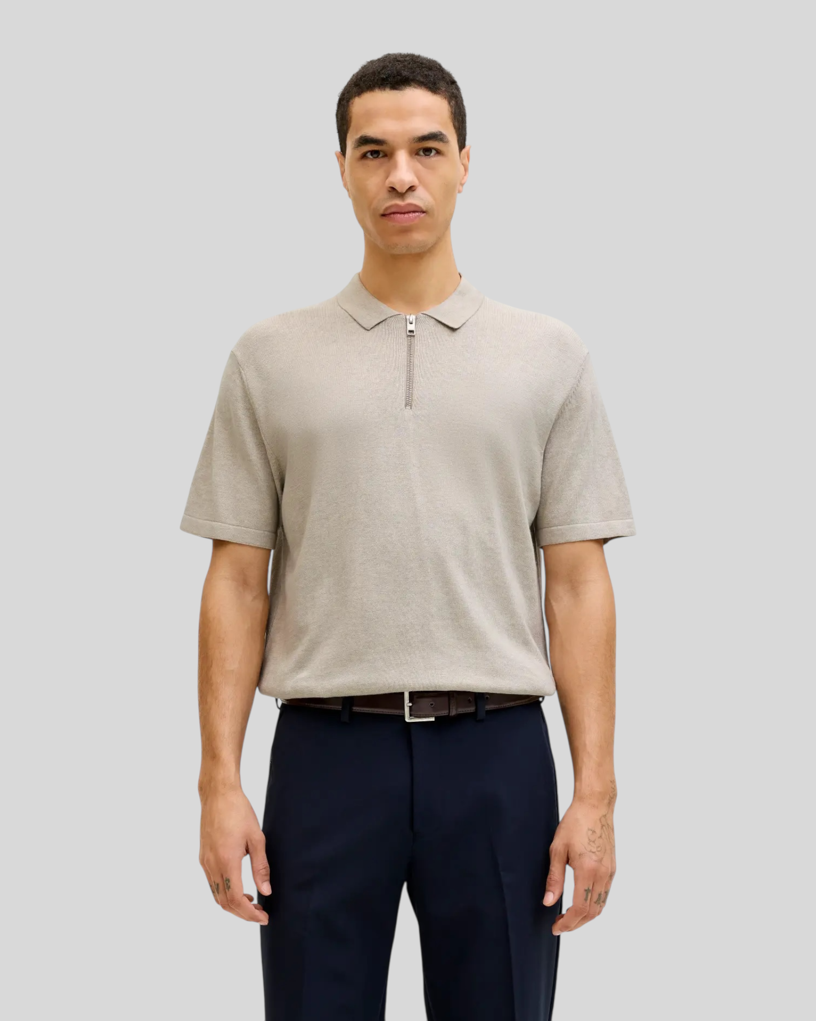 Polo In Maglia Con Zip Jjemil Knit Otamel Melange 12288260 Jack & Jones