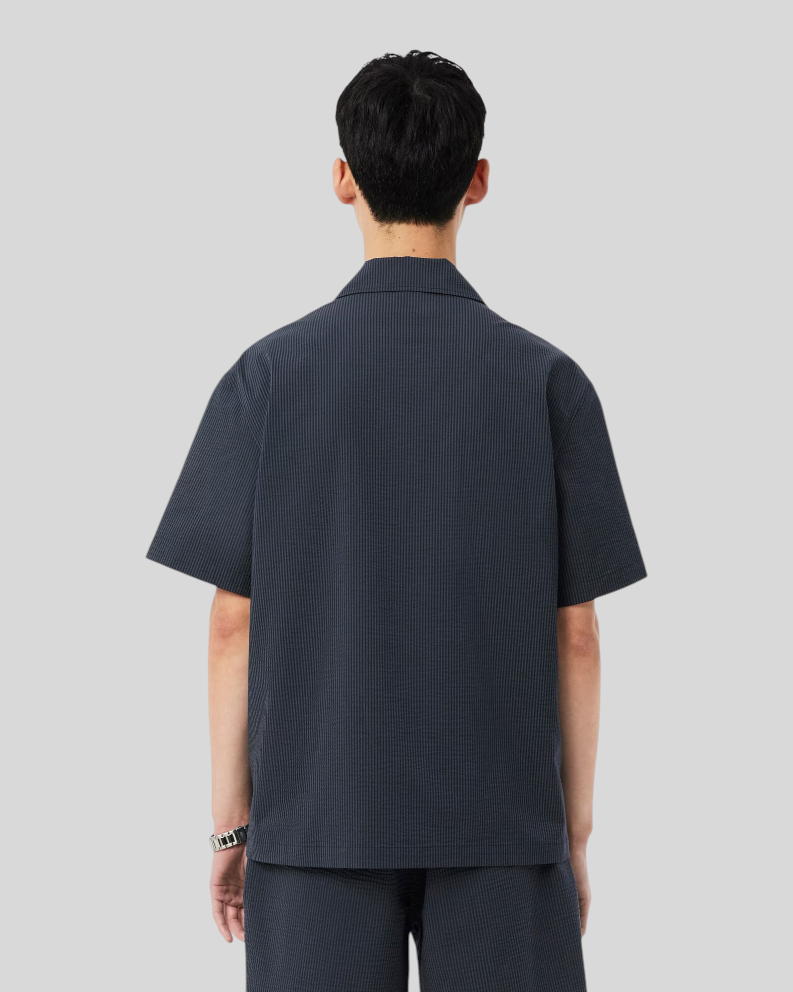 Camicia Maniche Corte Relaxed Fit in Seersucker Nero/Grigio CH2355-00-4CI Lacoste