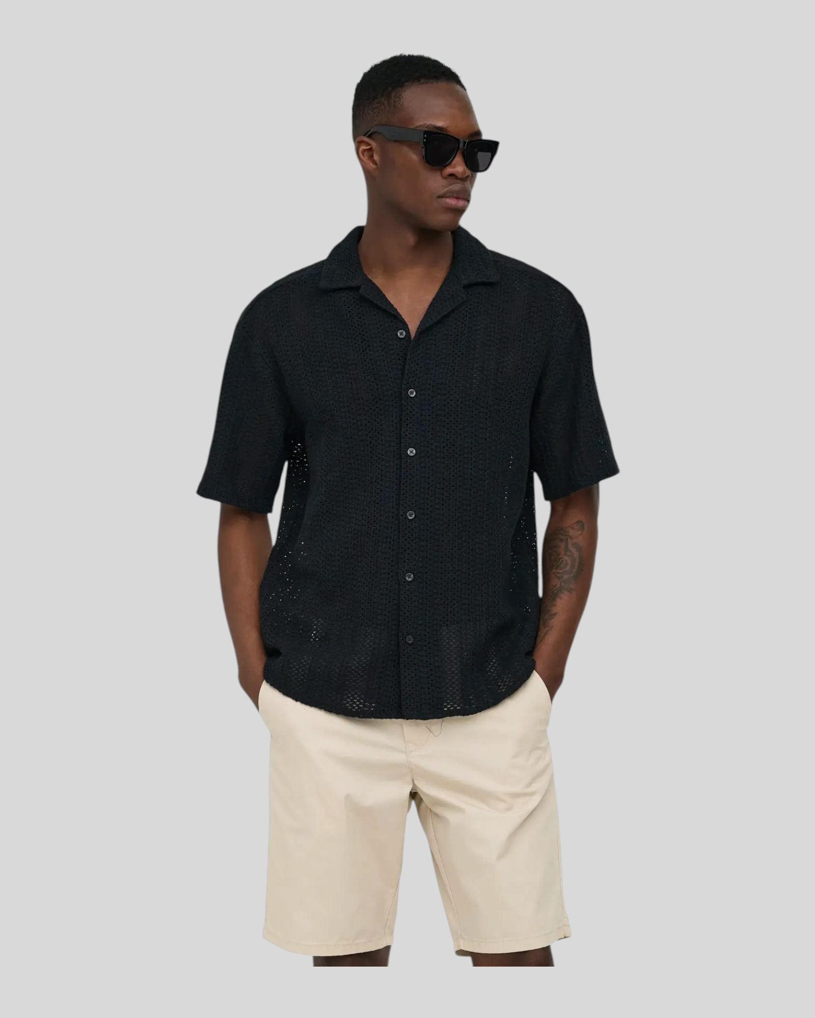 Camicia Maniche Corte Onsdani Crochet Nero 22030511 Only & Sons