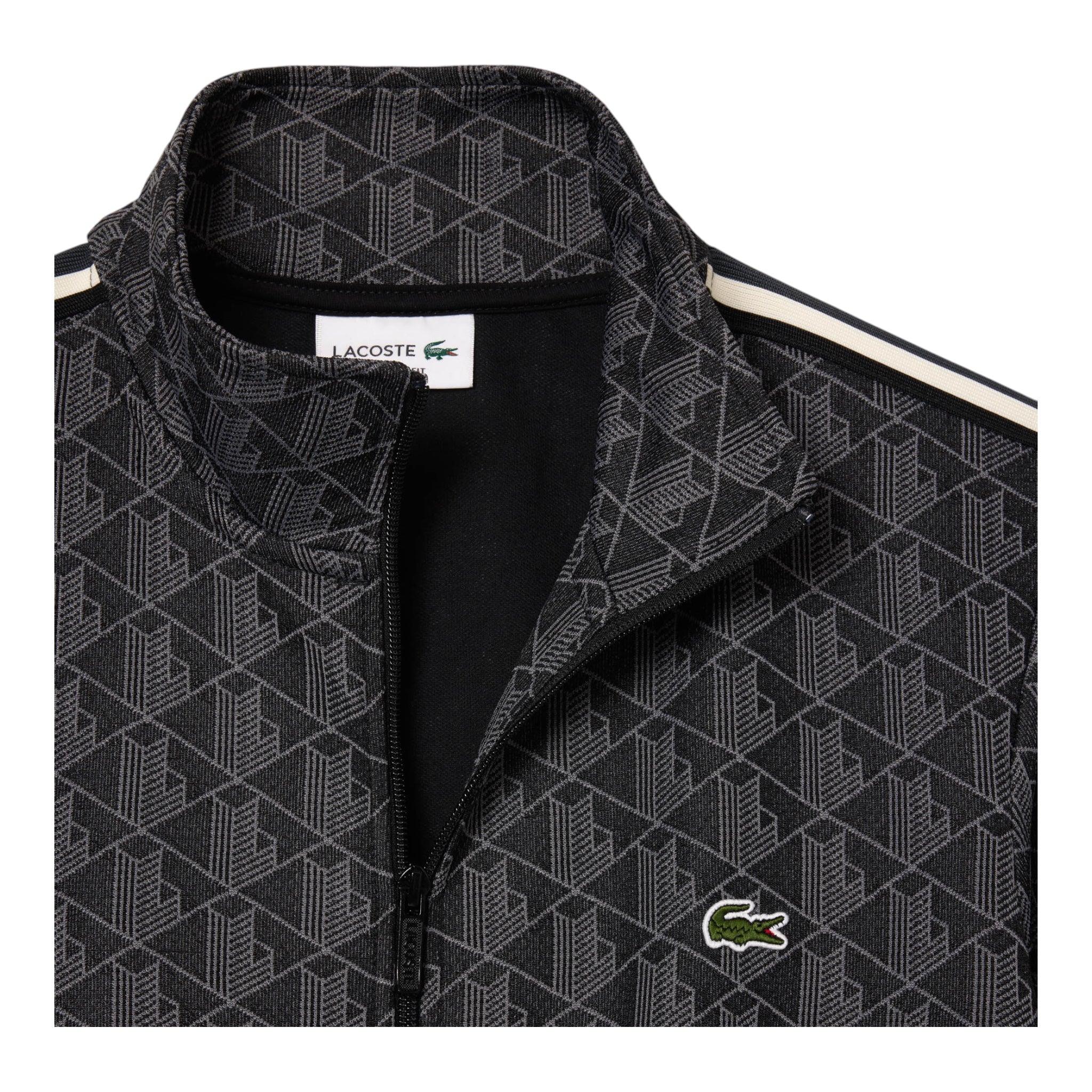 Felpa Full Zip In Jacquard Monogramma Nero-Grigio SH1368 00 4PC Lacoste