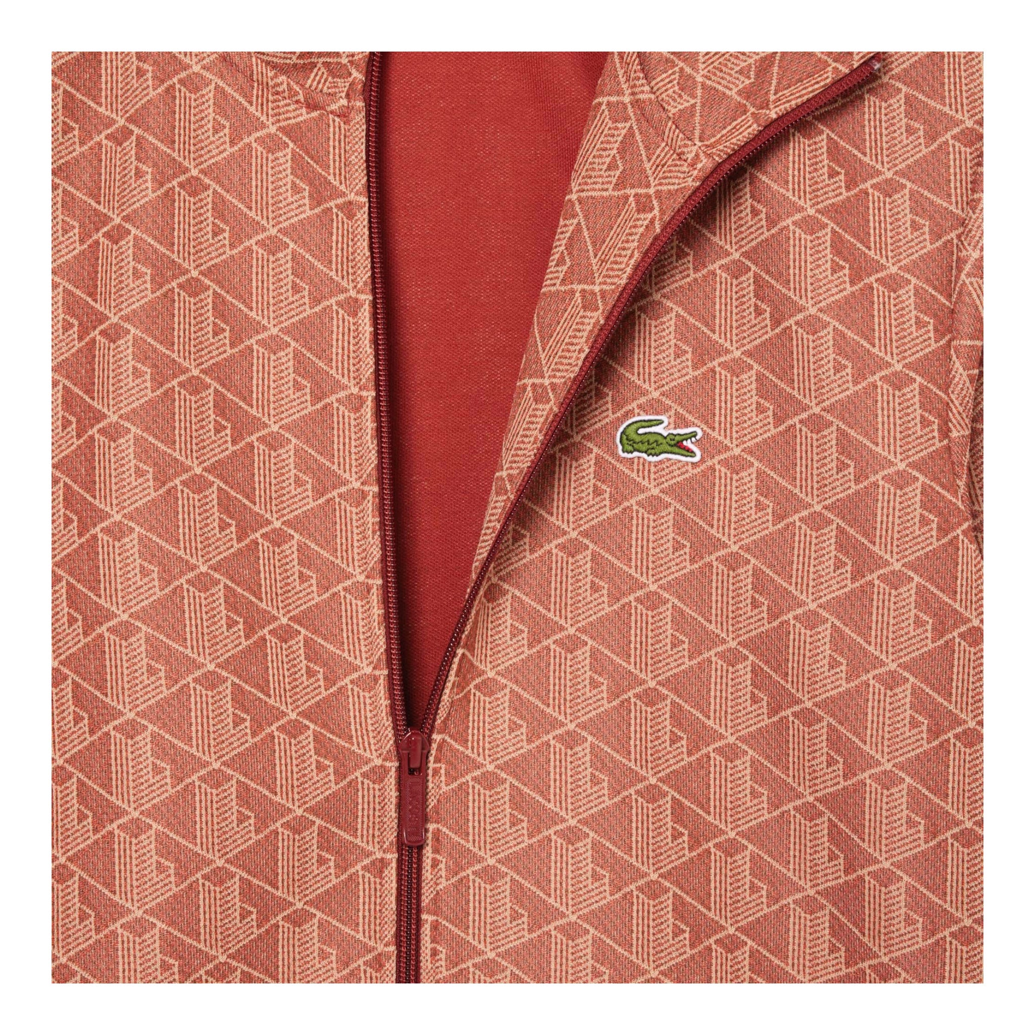 Felpa Full Zip In Jacquard Monogramma Marrone-Berige SH1368 00 GTI Lacoste