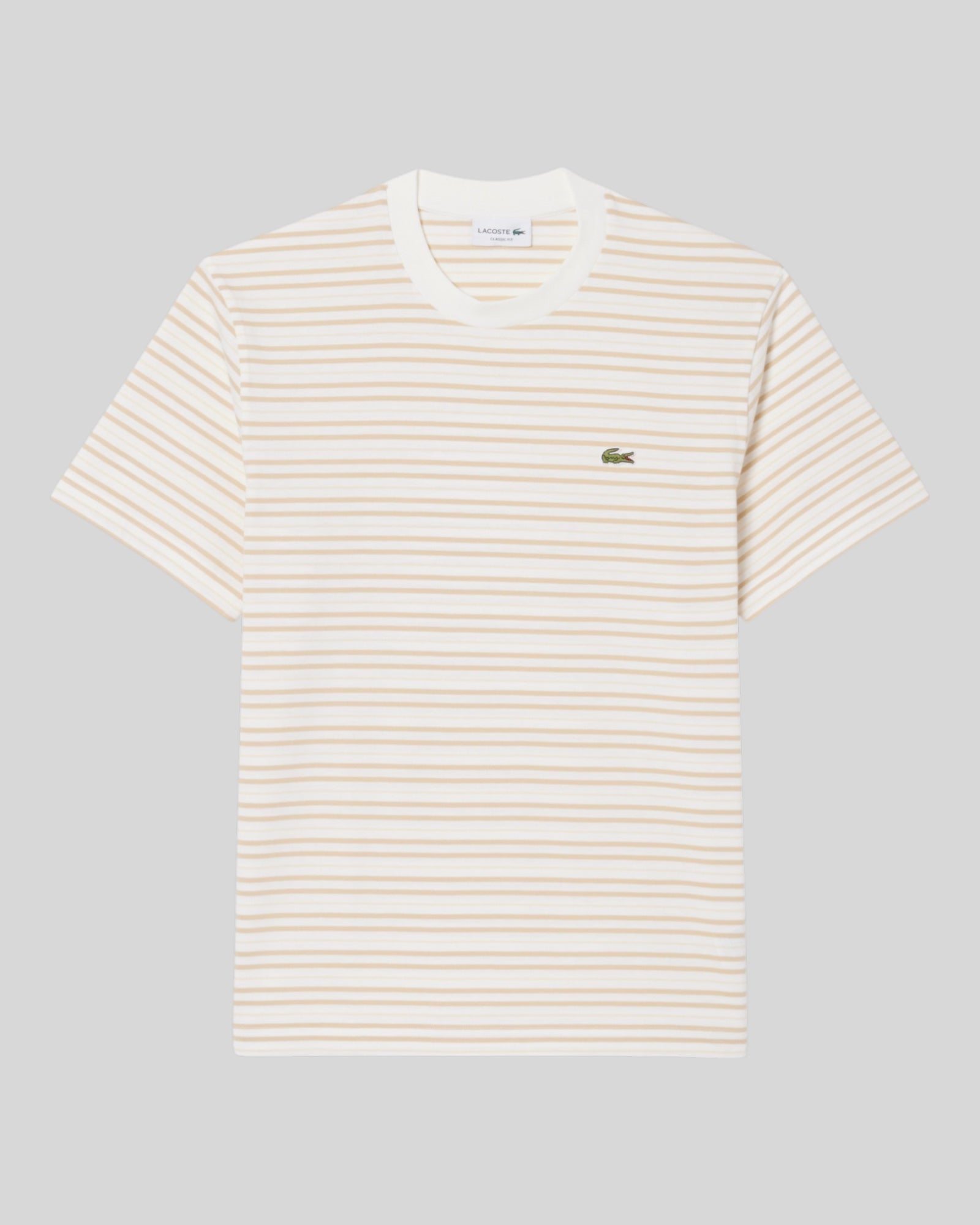 T-Shirt A Righe Beige e Bianco Classic Fit TH0874 00 1RR Lacoste