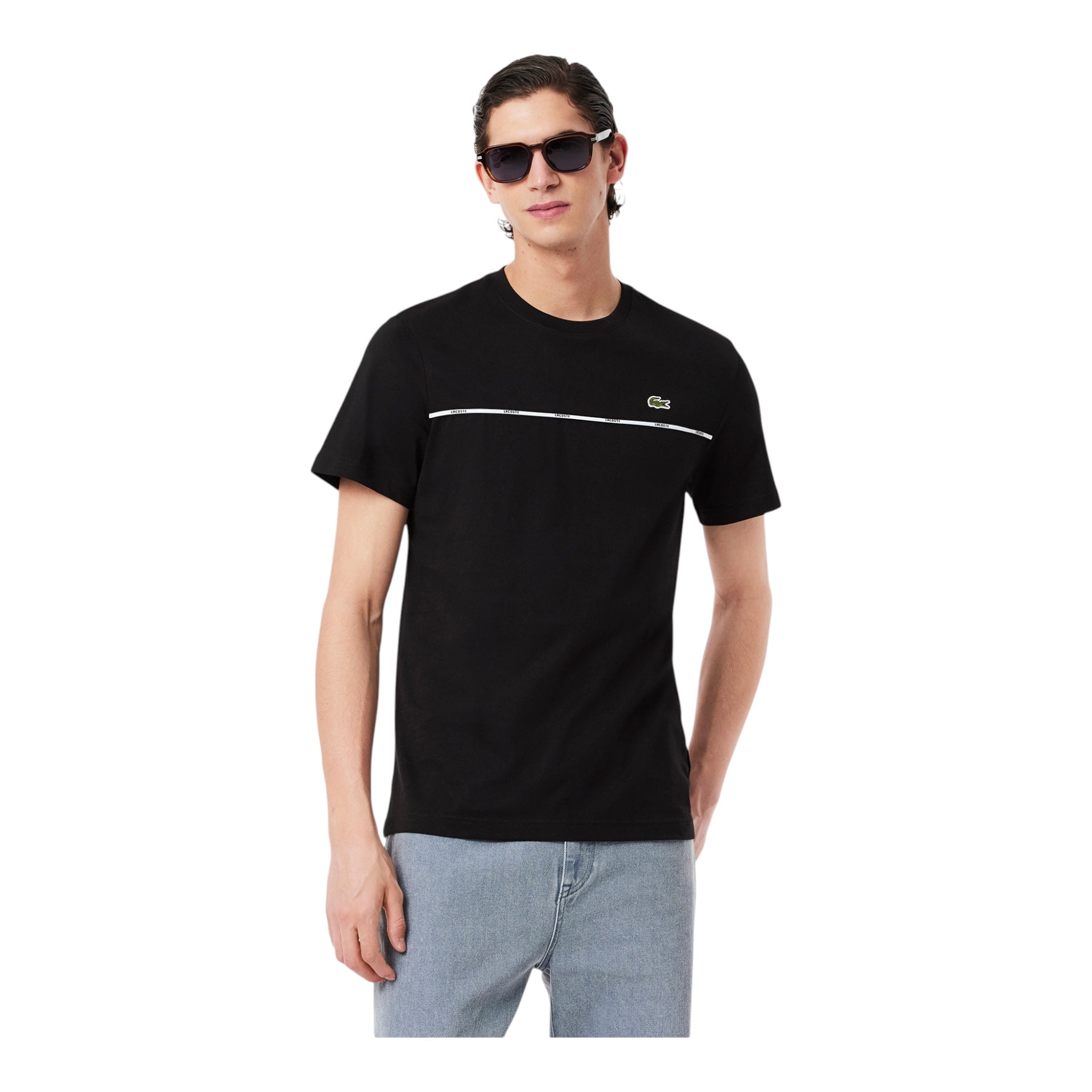 T-Shirt In Jersey Con Bordo Nero TH9842 00 031 Lacoste