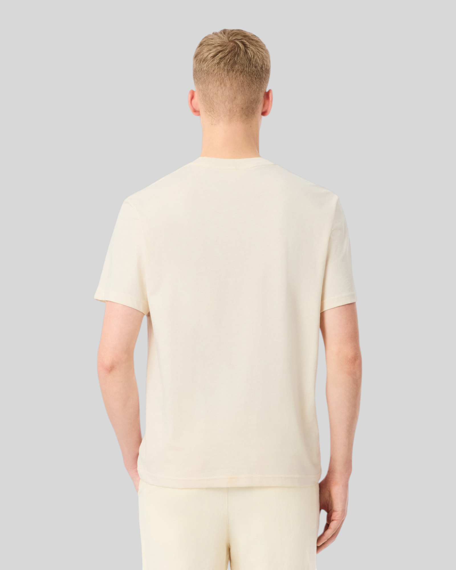 Brillantina Store beige cotton t-shirt with color block design and embroidered crocodile logo on chest.