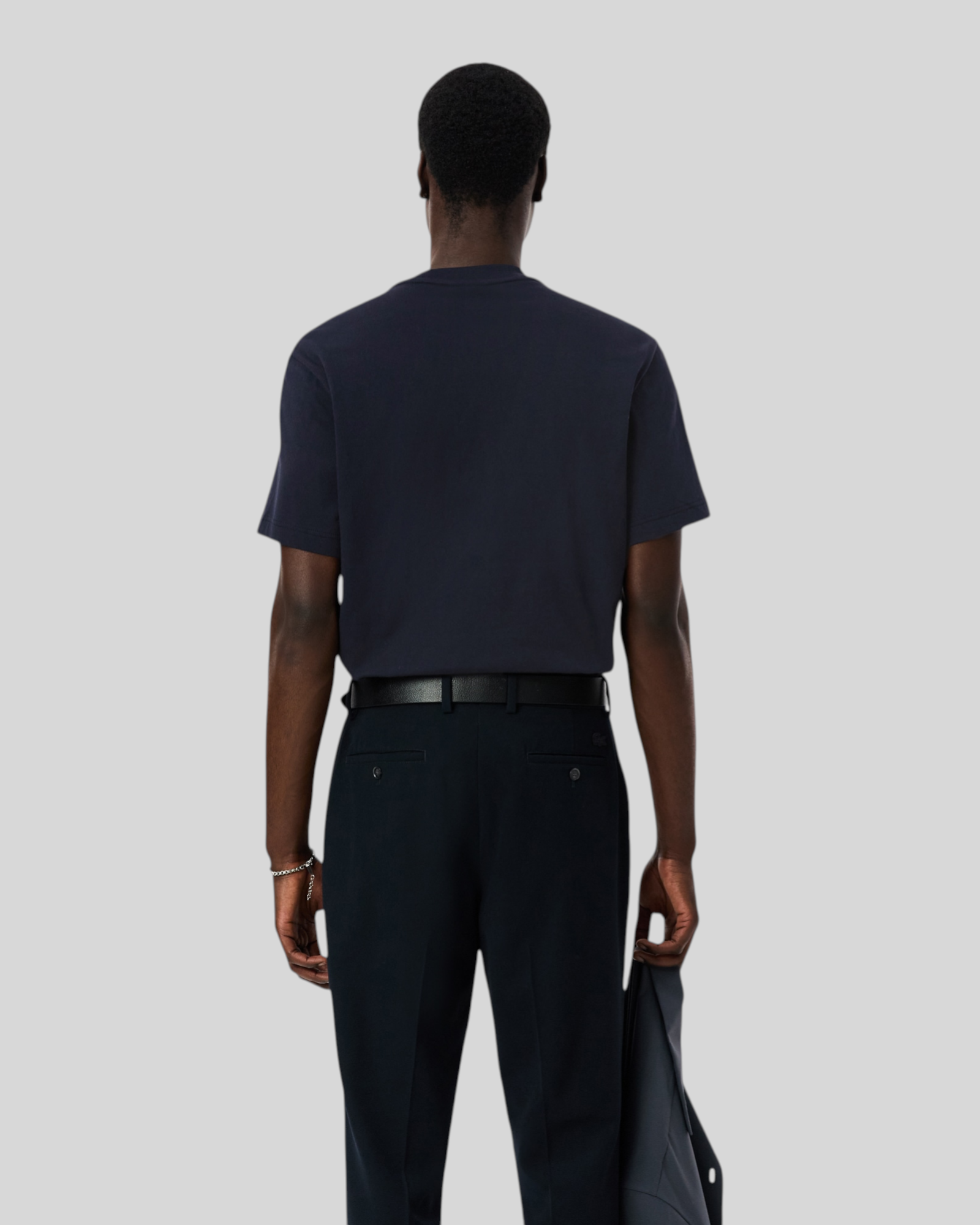 Brillantina Store men's navy blue cotton t-shirt with color block detail and embroidered crocodile logo.