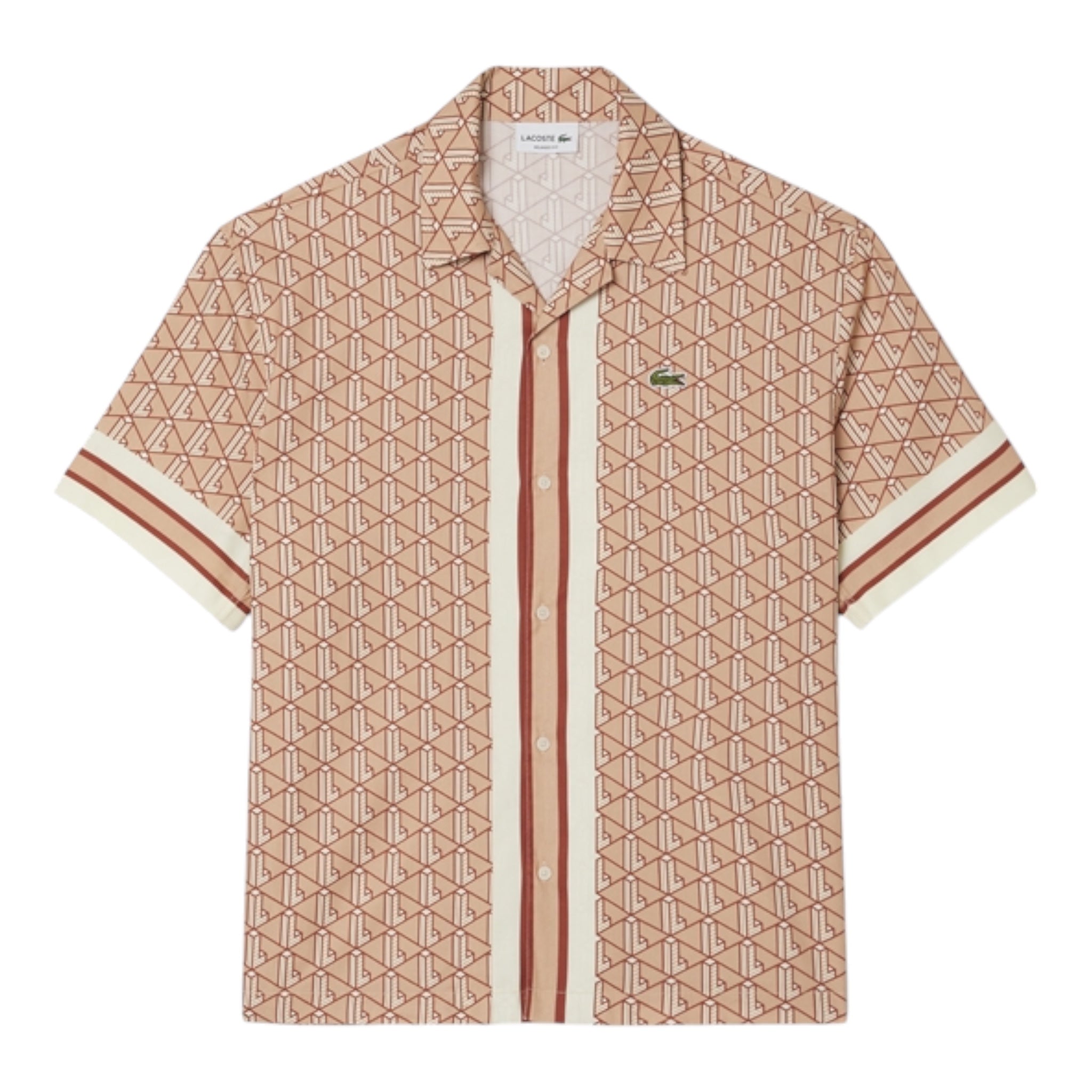 Camicia Maniche Corte Dritta Monogramma Beige Marron CH9094 00 F9I Lacoste
