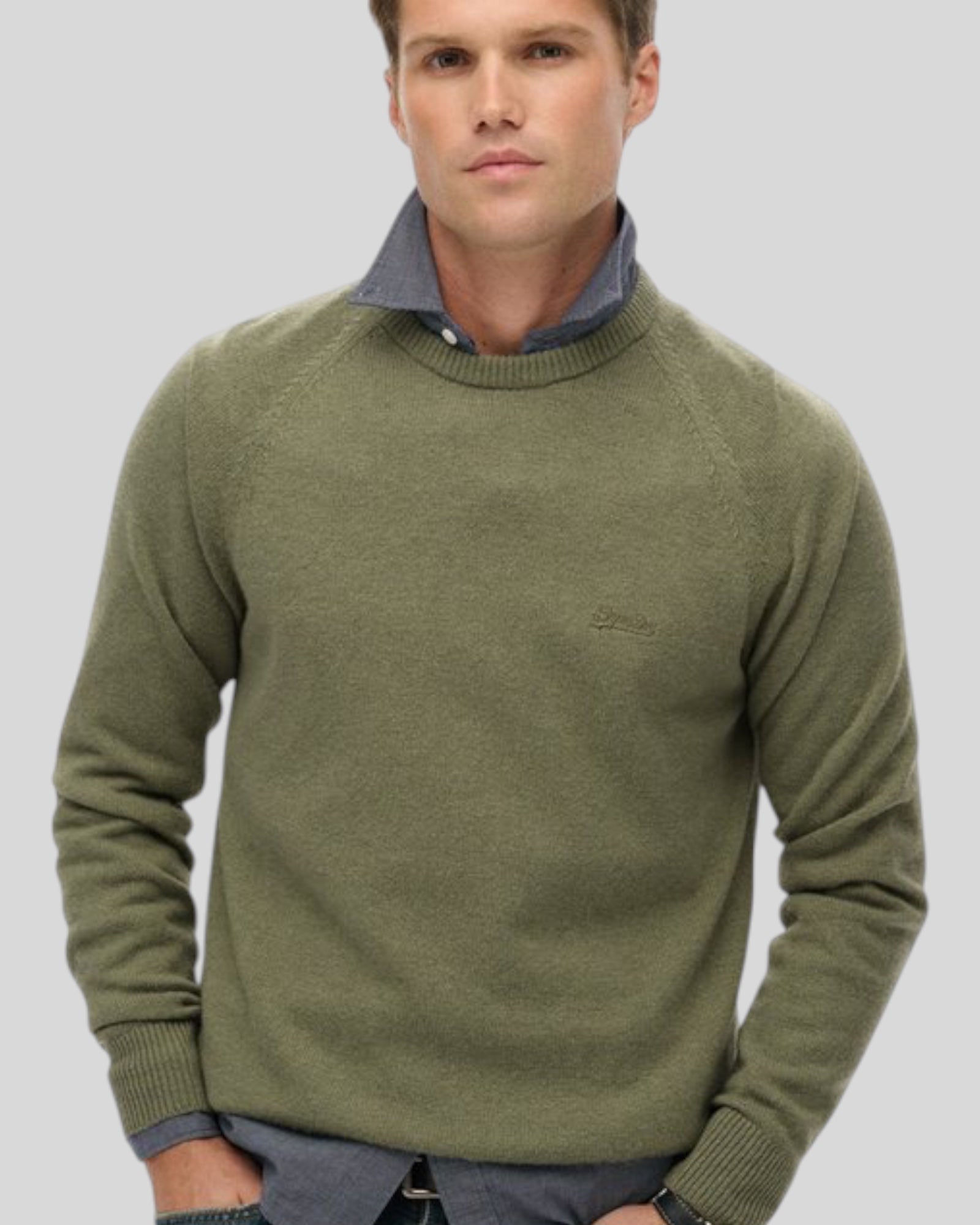 Maglione Girocollo In Misto Lana Light Sage M6110689A QX7 Superdry